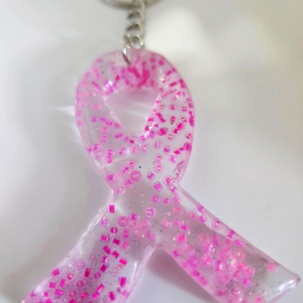 Dark small glass bead resin ribbon Keychain.